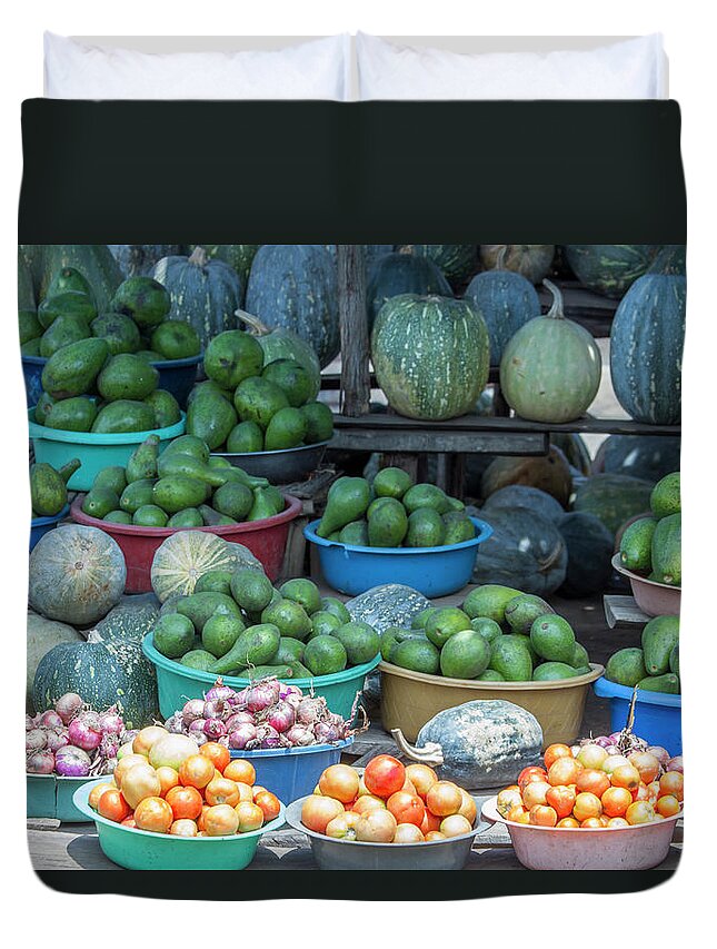 Africa Duvet Cover featuring the photograph Roadside produce stand, Uganda, Africa by Karen Foley