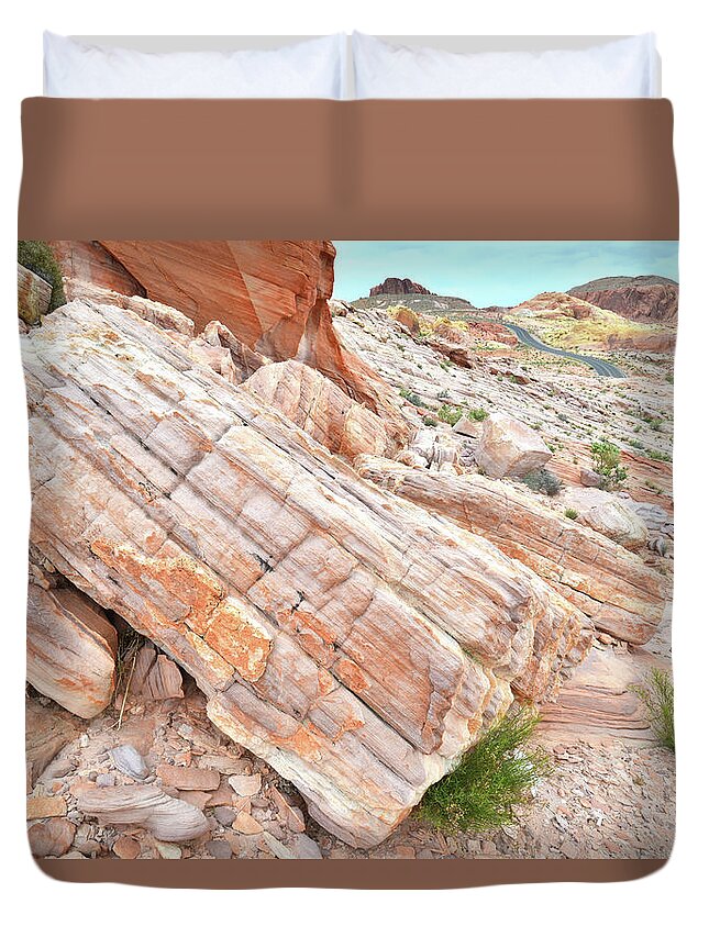 Valley Of Fire State Park Duvet Cover featuring the photograph Roadside Sandstone in Valley of Fire by Ray Mathis
