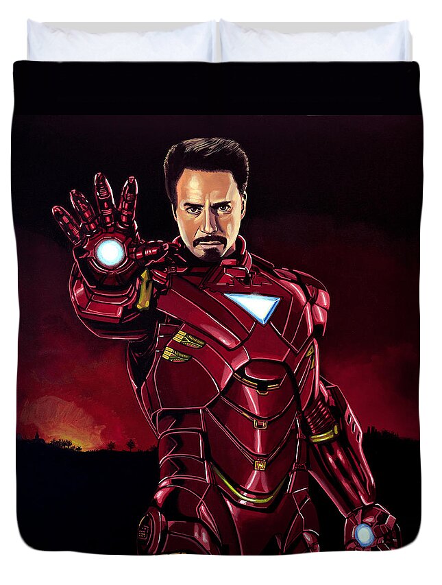 Iron Man Duvet Cover featuring the painting Robert Downey Jr. as Iron Man by Paul Meijering