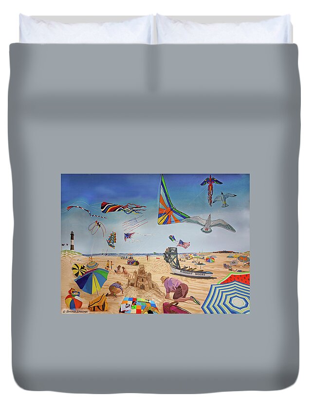 Robert Moses Beach Duvet Cover featuring the painting Robert Moses Beach by Bonnie Siracusa