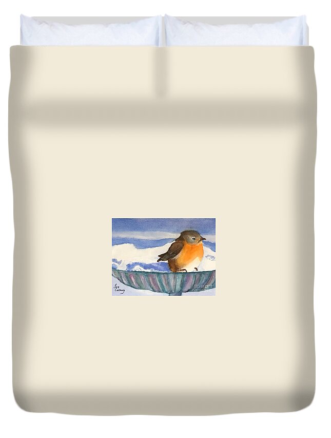Robin Duvet Cover featuring the painting Robin Sitting in the Sun by Sue Carmony