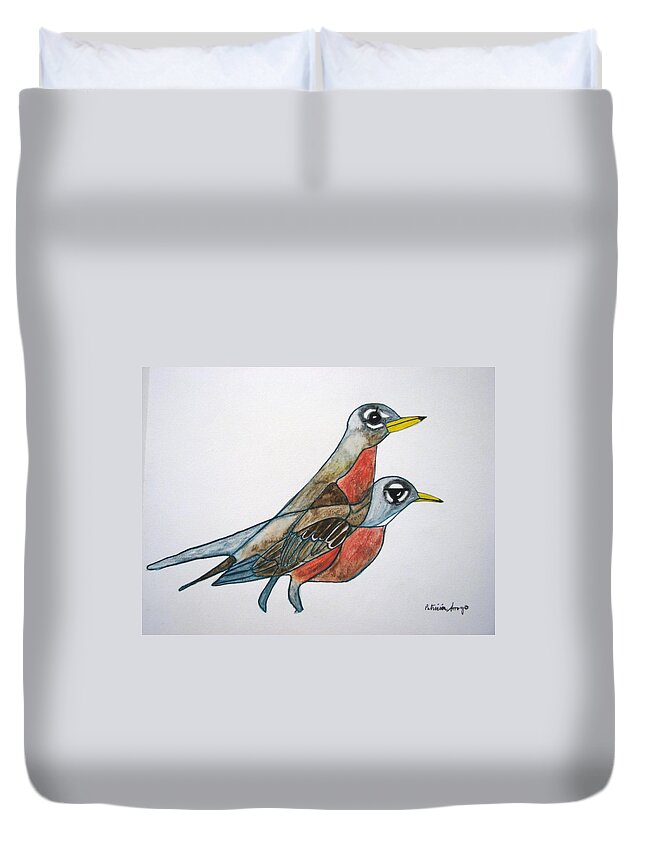  Duvet Cover featuring the painting Robins Partner by Patricia Arroyo