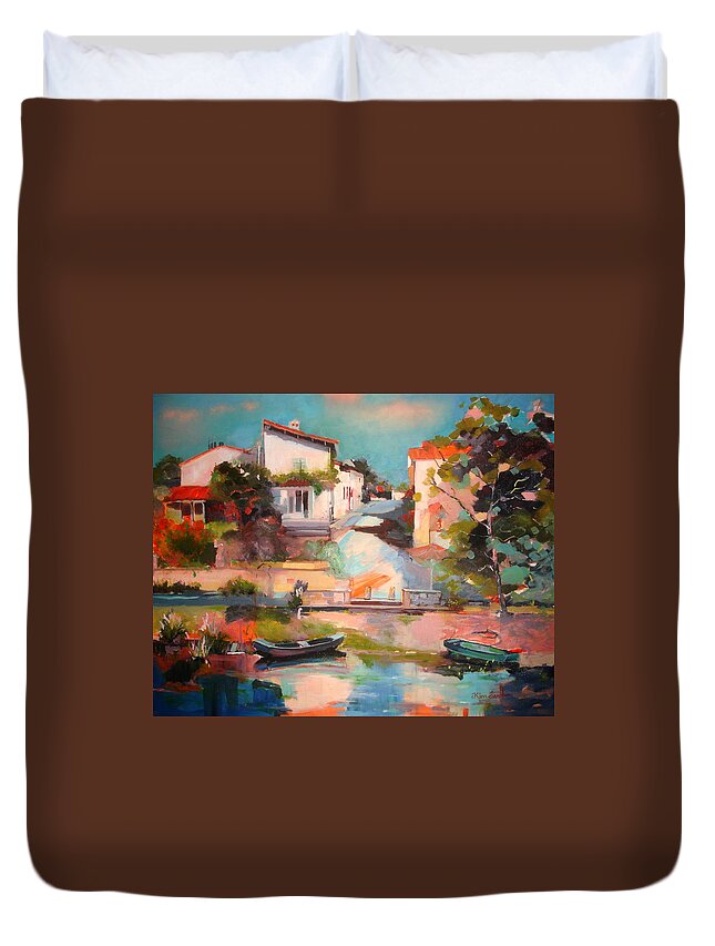  Duvet Cover featuring the painting Roc Street at Magne by Kim PARDON