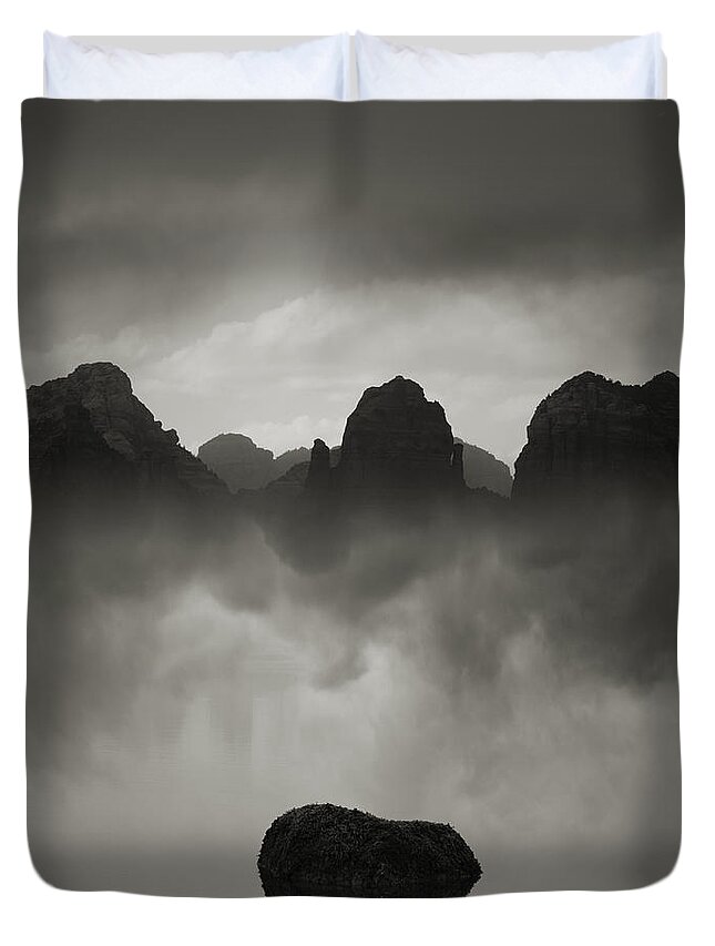 Landscape Duvet Cover featuring the photograph Rock and Peaks by David Gordon