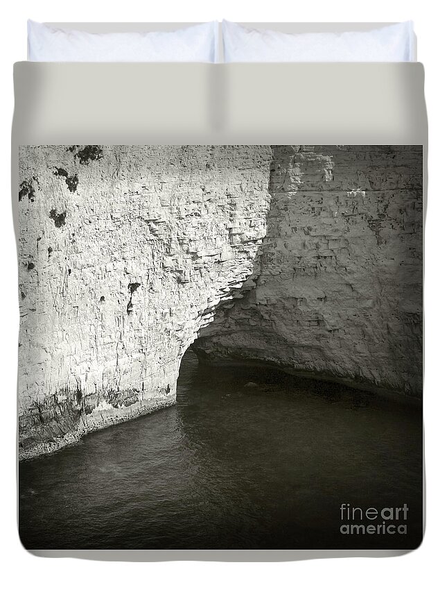 White Duvet Cover featuring the photograph Rock and Water by Sebastian Mathews Szewczyk