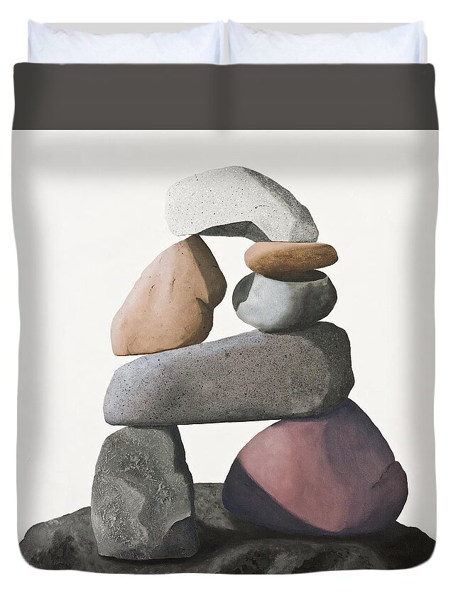 Cairns Duvet Cover featuring the painting Rock Castles by Garry McMichael