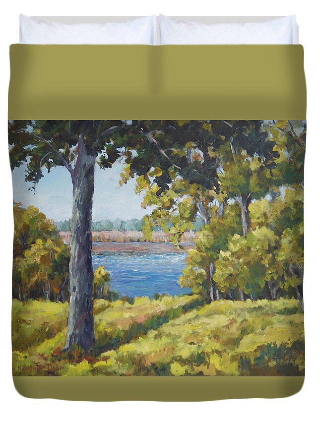 Landscape Duvet Cover featuring the painting Rock Cut State Park by Ingrid Dohm