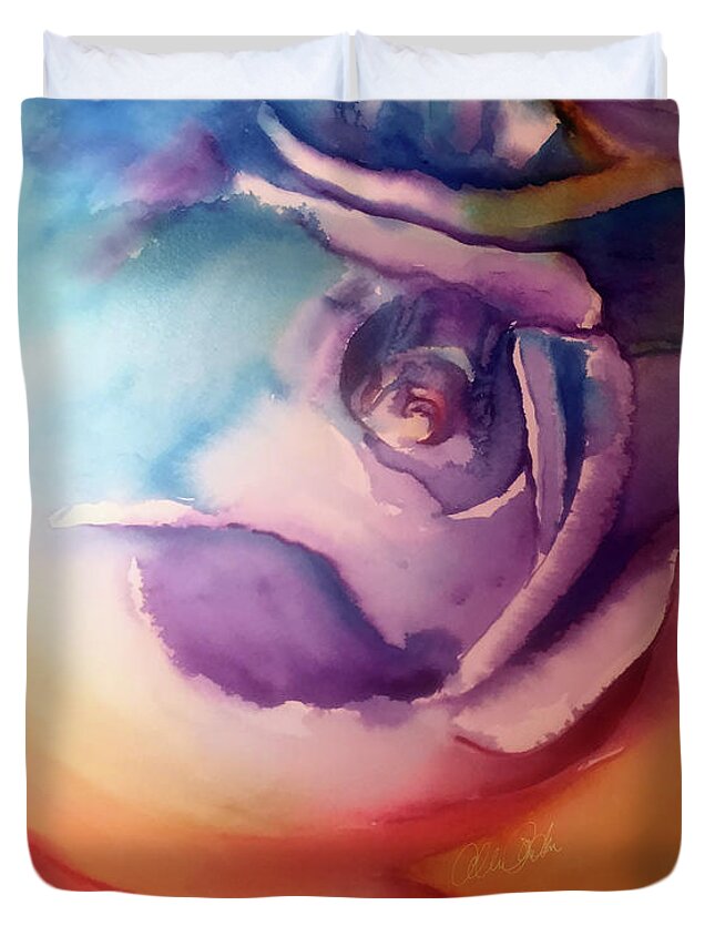 Rock Duvet Cover featuring the painting Rock-n-Hard Place by Allison Ashton