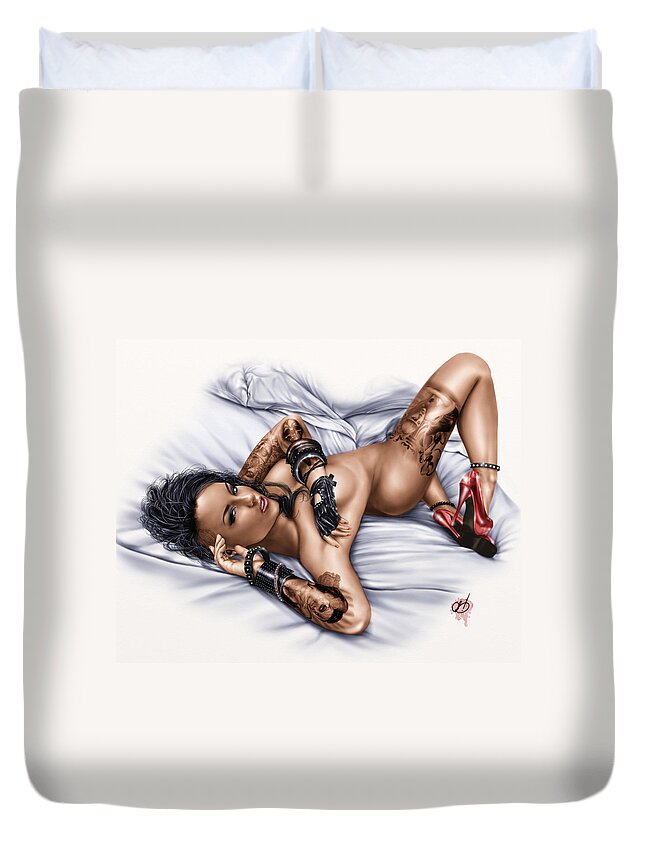 Pete Duvet Cover featuring the painting Rock n Rolla by Pete Tapang