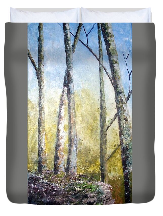 Landscape Duvet Cover featuring the painting Rock of ages by Tami Booher