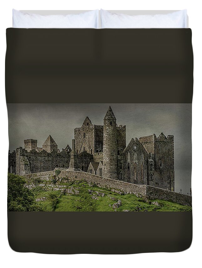 Ancient Duvet Cover featuring the photograph Rock of Cachel Textured Pano by Teresa Wilson