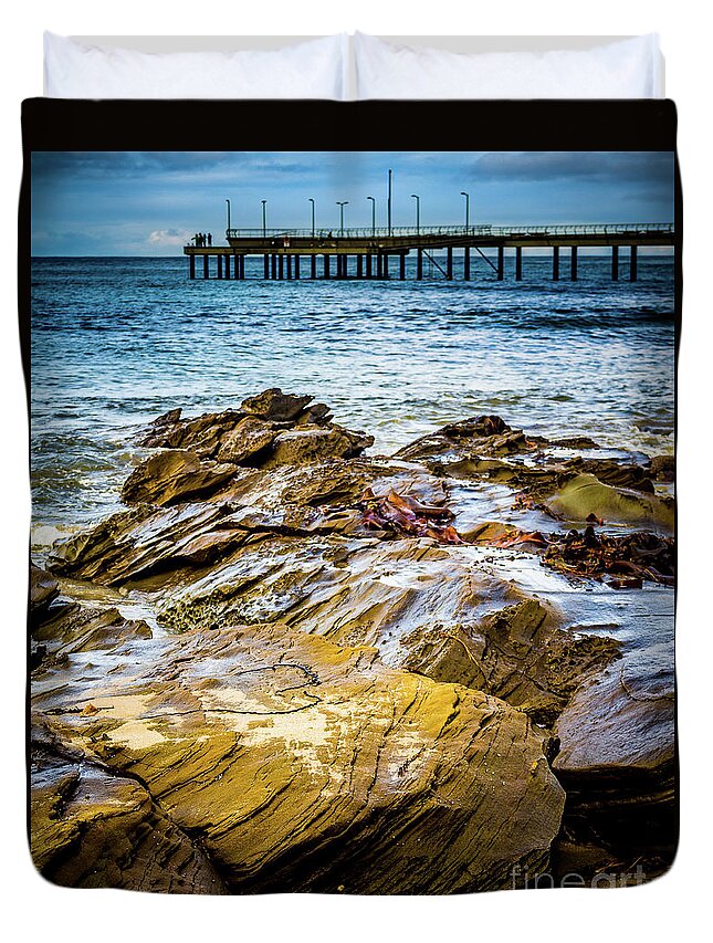 Rocks Duvet Cover featuring the photograph Rock Pier by Perry Webster