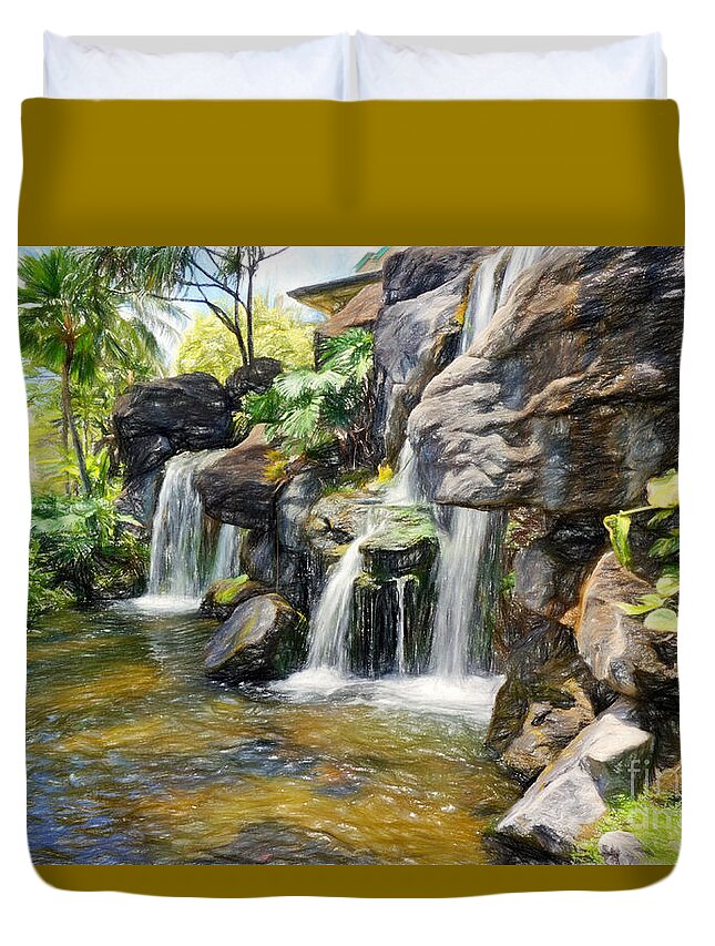 Hawaii Duvet Cover featuring the photograph Rock Waterfalls in Hawaii by Sue Melvin