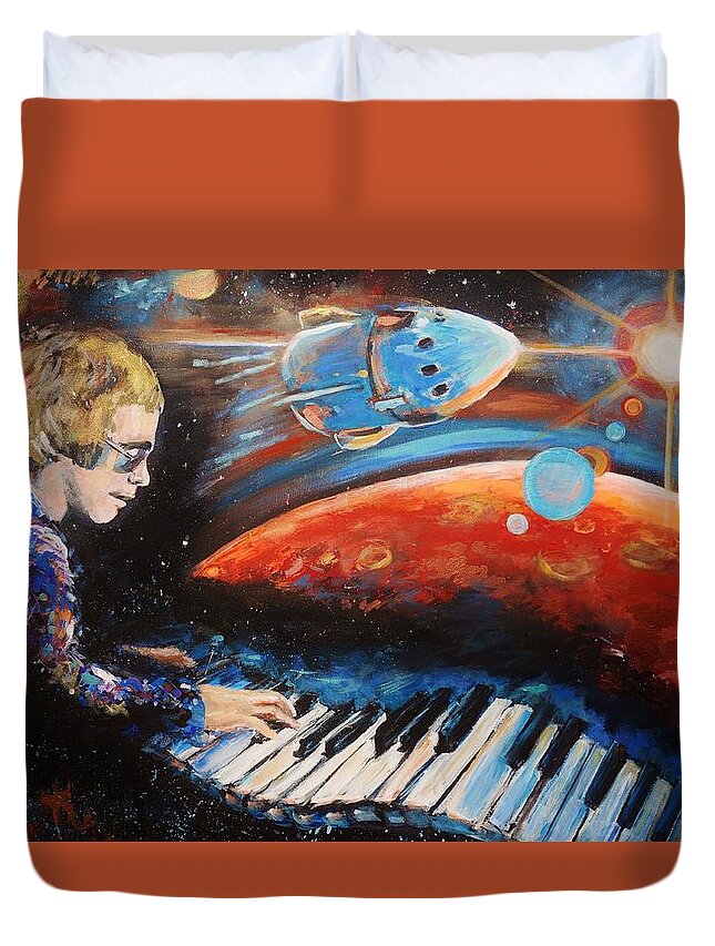 Rocket Duvet Cover featuring the painting Rocket man by Shannon Lee