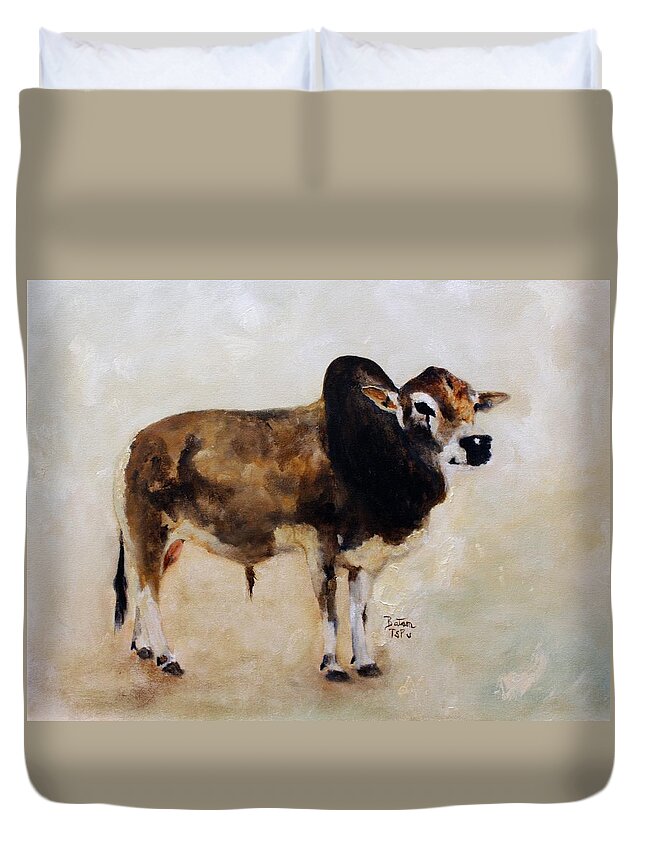Zebu Duvet Cover featuring the painting Rocket the Master Champion Herd Sire Miniature Zebu by Barbie Batson
