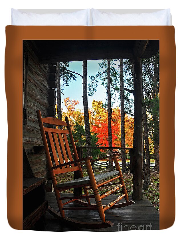 Porch Duvet Cover featuring the photograph Rocking in Fall by Randy Rogers
