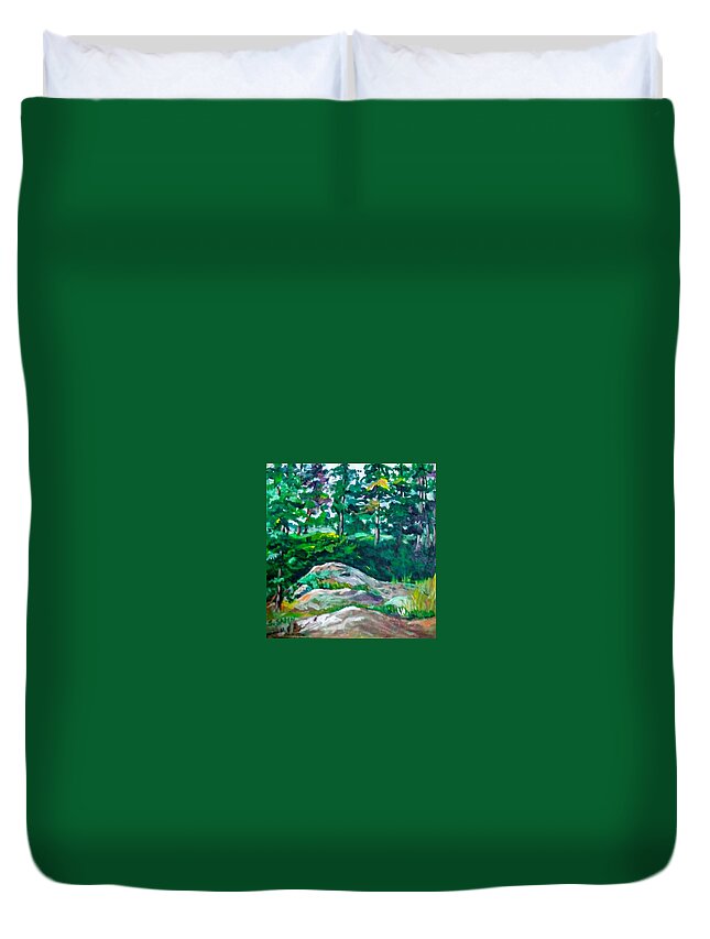 Rocks Duvet Cover featuring the painting Rockns n trees by Saga Sabin