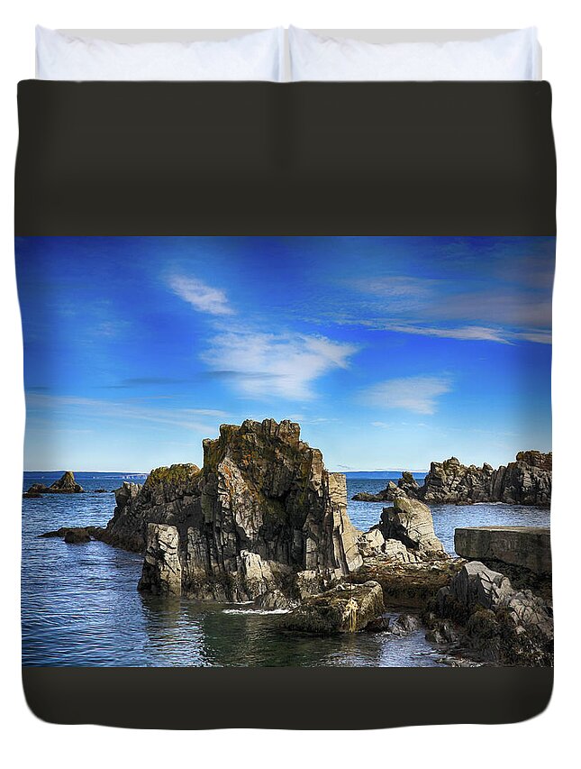 Rocks Duvet Cover featuring the photograph Rocks, Water and Sky by Tatiana Travelways