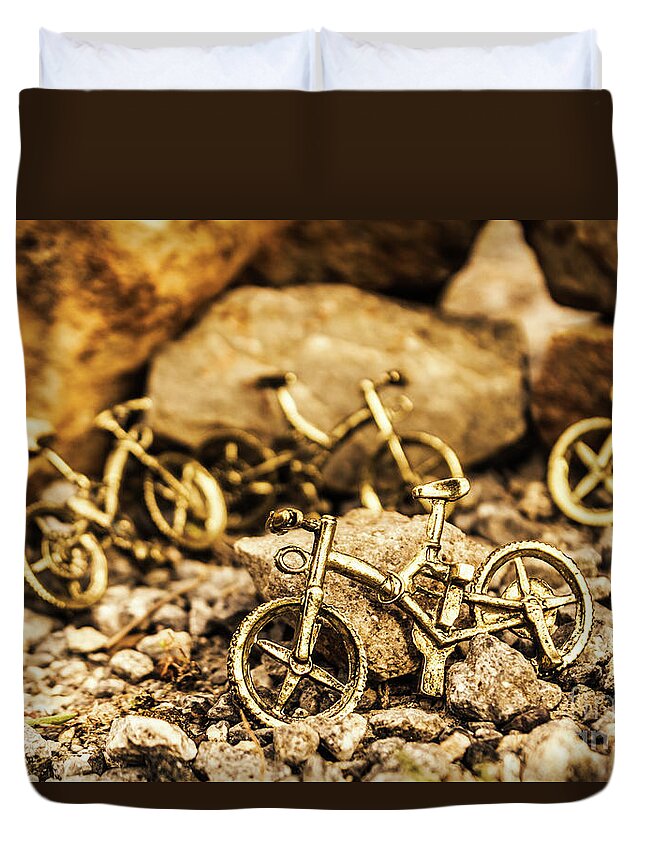 Bike Duvet Cover featuring the photograph Rocky cape bicycles by Jorgo Photography
