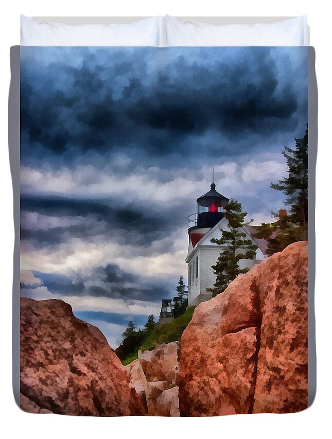 #vistaphotography Duvet Cover featuring the photograph Rocky crags of Maine lighthouse by Jeff Folger