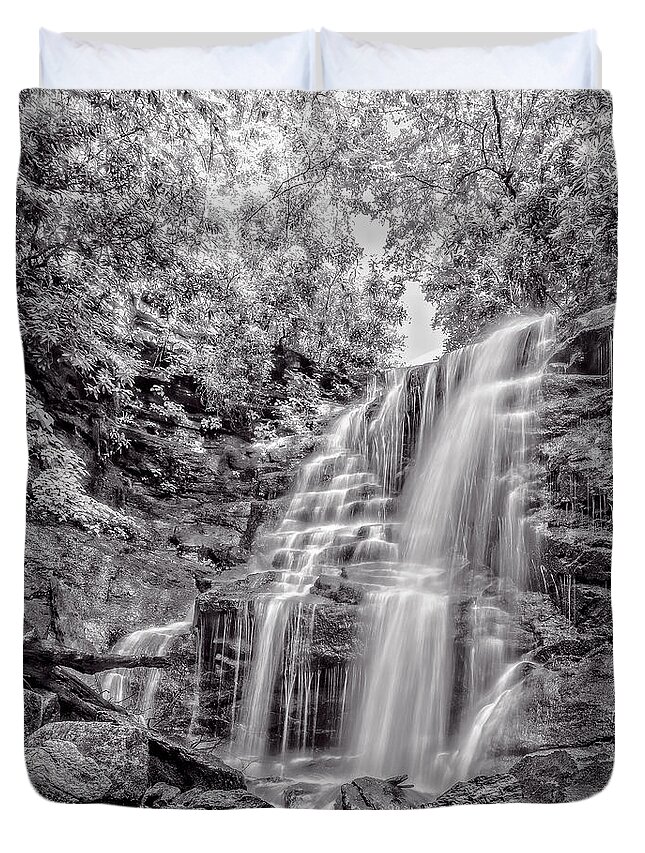 Christopher Holmes Photography Duvet Cover featuring the photograph Rocky Falls - BW by Christopher Holmes