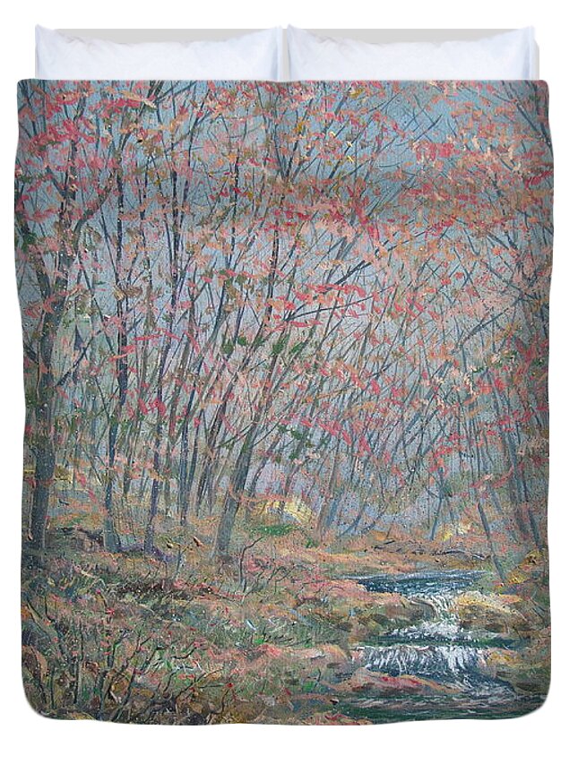 Painting Duvet Cover featuring the painting Rocky Forest. by Leonard Holland