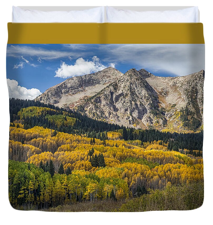 Scenic Duvet Cover featuring the photograph Rocky Mountain Autumn Season Colors by James BO Insogna