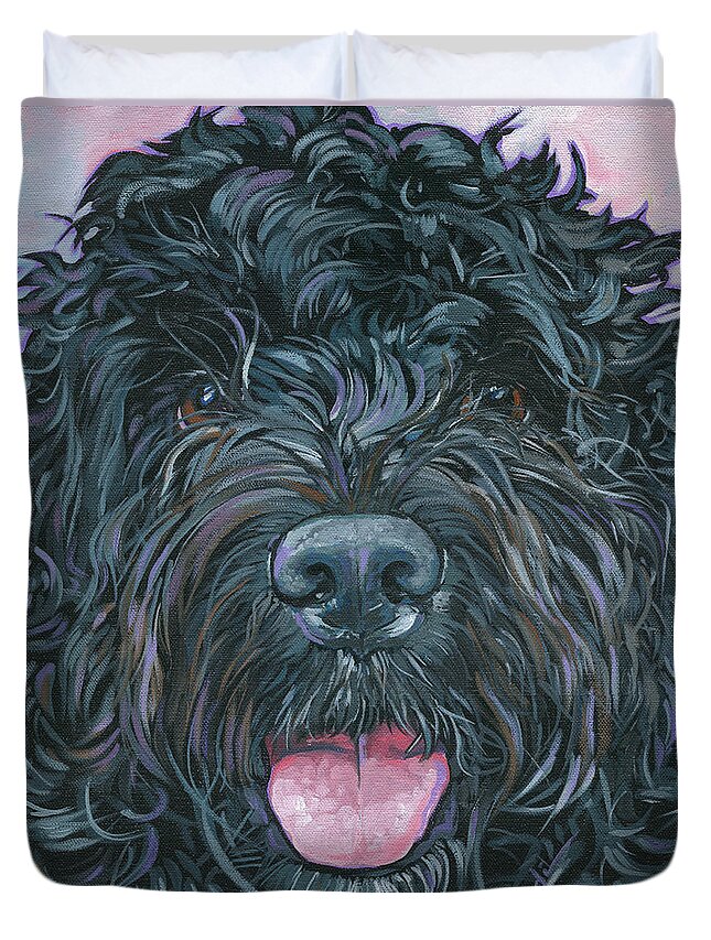 Portuguese Water Dog Duvet Cover featuring the painting Rocky by Nadi Spencer