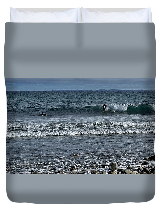 Surfing Duvet Cover featuring the photograph Rocky Surfing by Michael Gordon