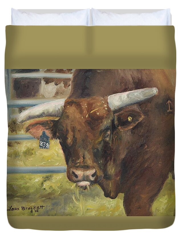 Stock Duvet Cover featuring the painting Rodeo Bull 5 by Lori Brackett