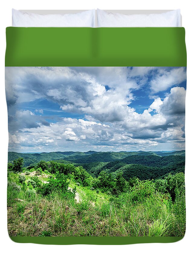 Eastern Ky Duvet Cover featuring the photograph Rolling hills and Puffy Clouds by Lester Plank