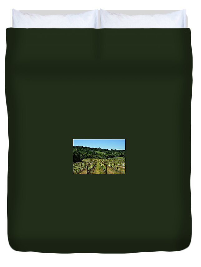 Vineyard Duvet Cover featuring the photograph Rolling Hills Winery Grapevines  by Marilyn MacCrakin