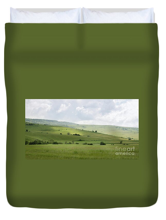 Clouds Duvet Cover featuring the photograph Rolling Landscape, Romania by Perry Rodriguez