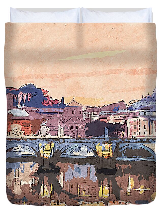 Rome Cityscape Duvet Cover featuring the painting Rome and the Vatican City - 05 by AM FineArtPrints