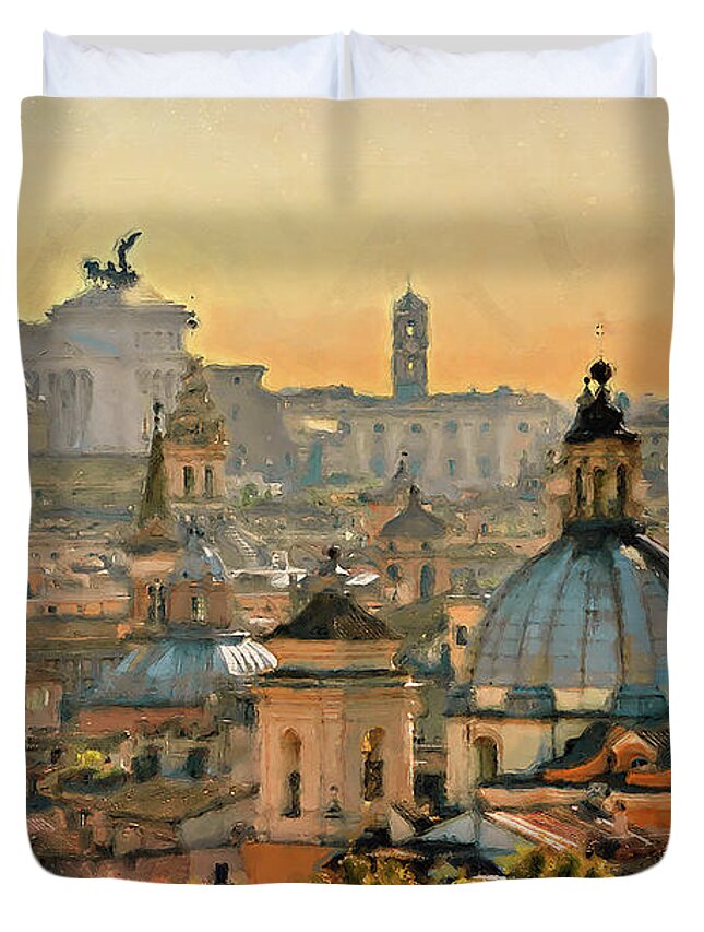 Rome Duvet Cover featuring the photograph Rome Cityscape - 03 by AM FineArtPrints
