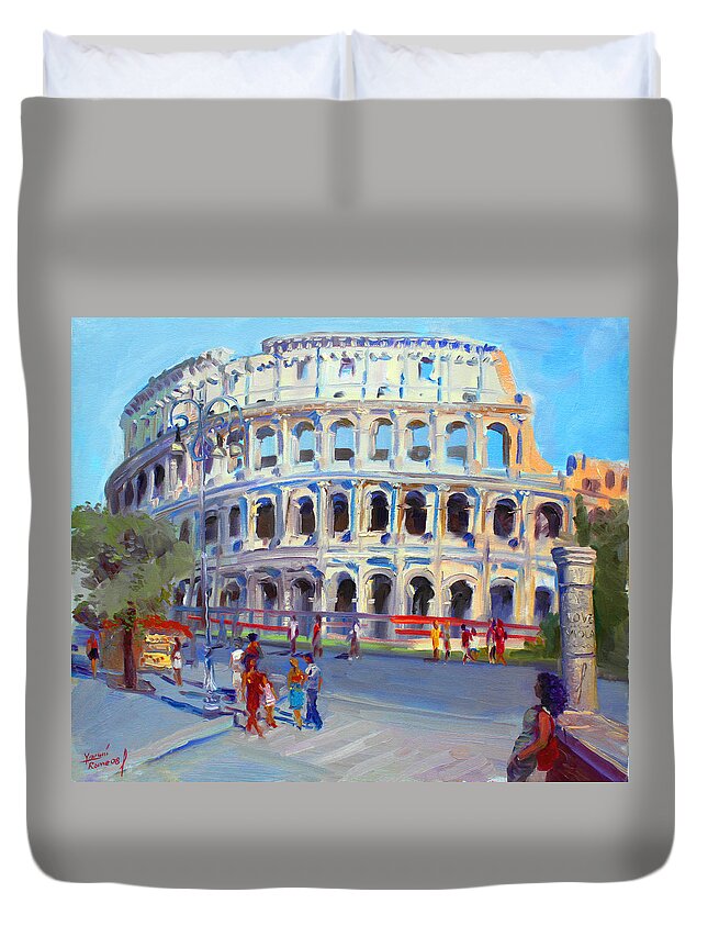 Anfiteatro Flavio Duvet Cover featuring the painting Rome Colosseum by Ylli Haruni