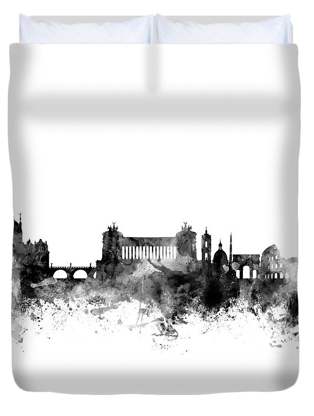 Rome Duvet Cover featuring the digital art Rome Italy Skyline 4x5 ratio by Michael Tompsett