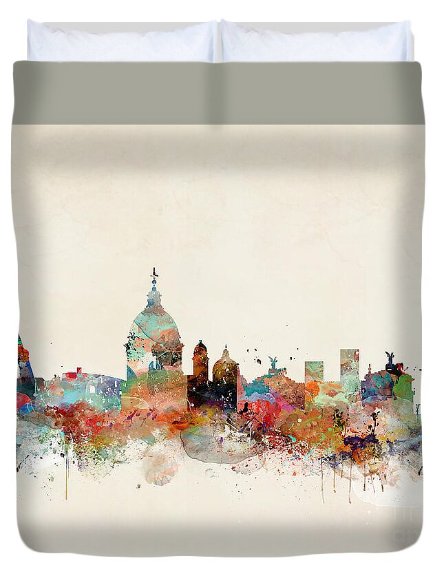 Rome Duvet Cover featuring the painting Rome Italy Skyline by Bri Buckley