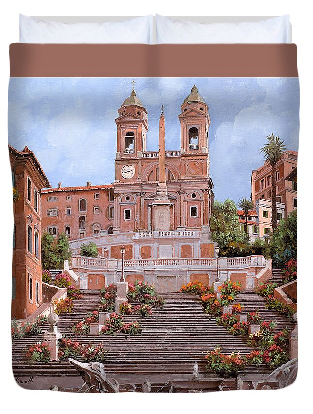 Rome Duvet Cover featuring the painting Rome-Piazza di Spagna by Guido Borelli