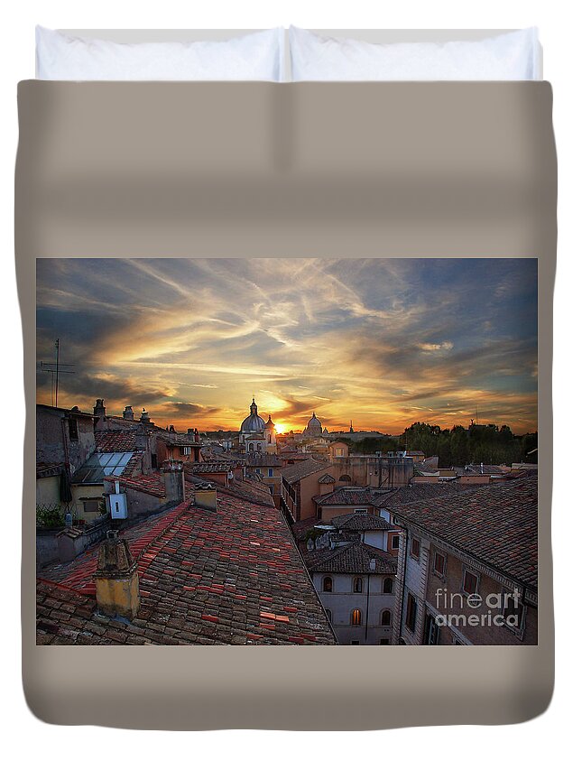 Sunset In Rome Duvet Cover featuring the photograph Rome Sunset by Maria Rabinky