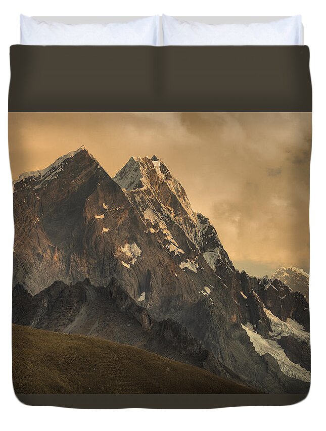 00498195 Duvet Cover featuring the photograph Rondoy Peak 5870m At Sunset by Colin Monteath