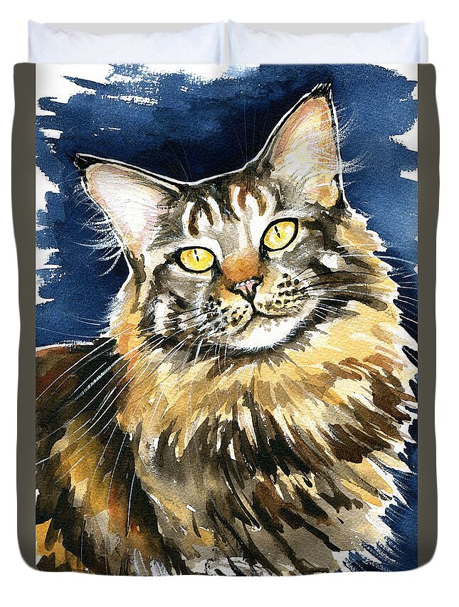 Dora Hathazi Mendes Duvet Cover featuring the painting Ronja - Maine Coon Cat Painting by Dora Hathazi Mendes