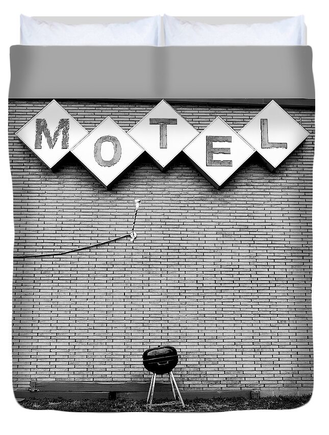 Motel Duvet Cover featuring the photograph Room Service Available by Holly Ross