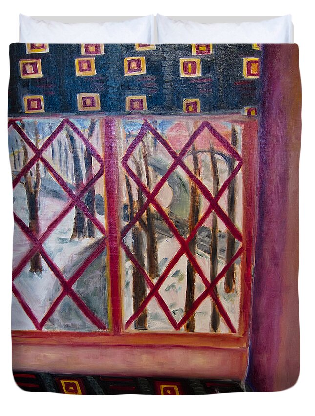 Room With A View Duvet Cover featuring the painting Room with a View by Karen Francis