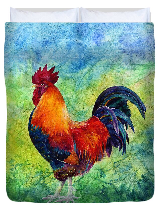 Rooster Duvet Cover featuring the painting Rooster 2 by Hailey E Herrera