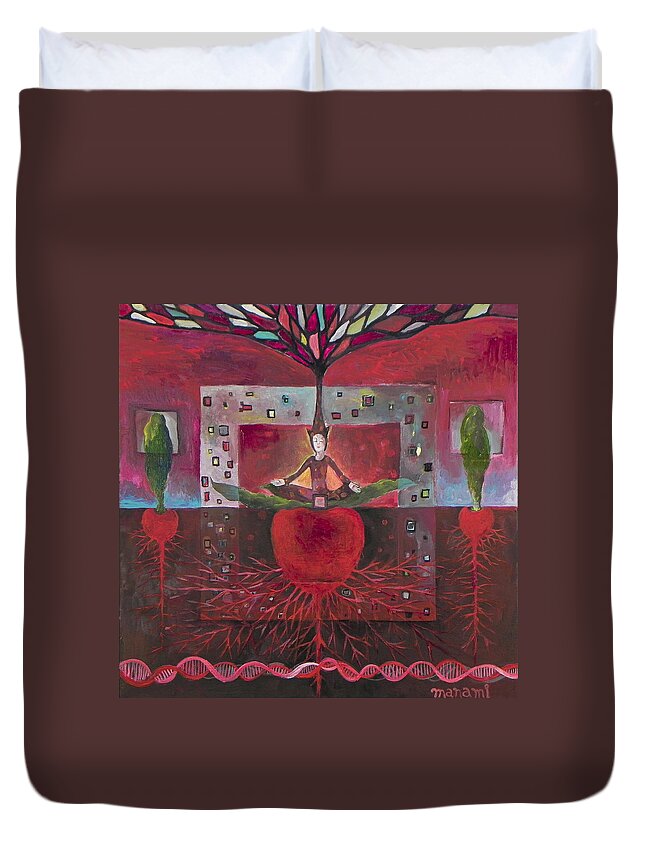 Root: Square; Blood Red; Images Of Survival Duvet Cover featuring the painting Root by Manami Lingerfelt