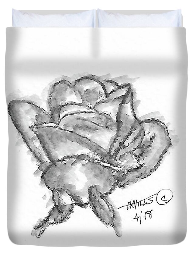 Still Life Duvet Cover featuring the drawing Rose 042818 1a by Henry Mills