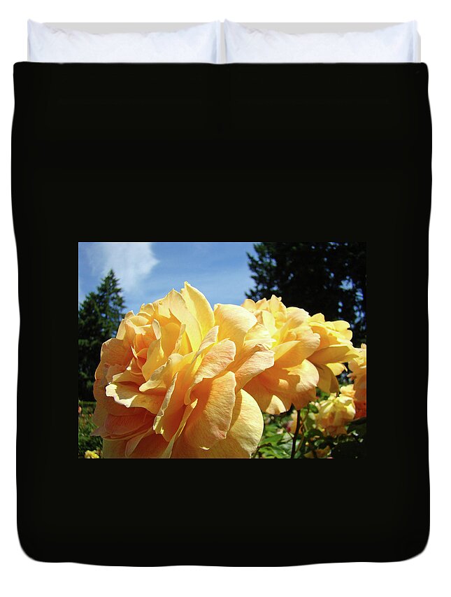 Rose Duvet Cover featuring the photograph Rose Garden Yellow Peach Orange Roses Flowers 3 Botanical Art Baslee Troutman by Patti Baslee