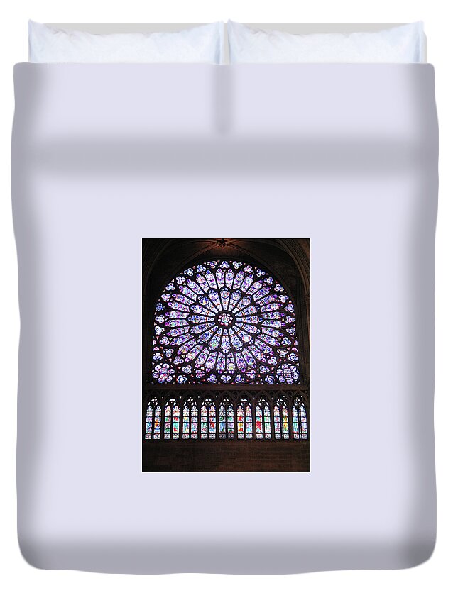 Notre-dame Cathedral Duvet Cover featuring the glass art Rose Window by Photographer Dorgan