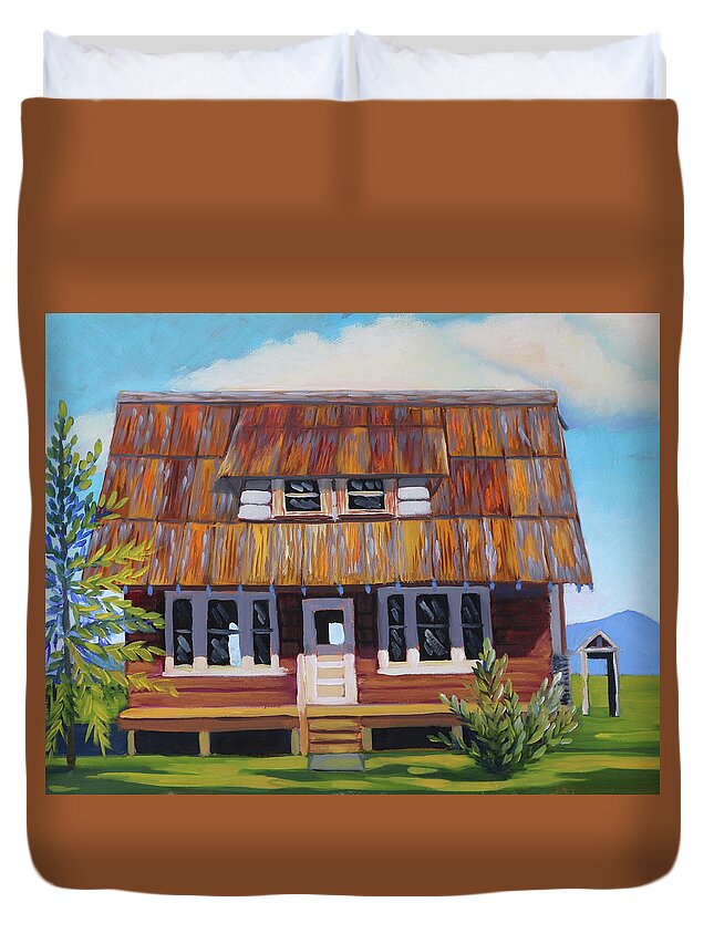 Roseberry Duvet Cover featuring the painting Roseberry House by Kevin Hughes